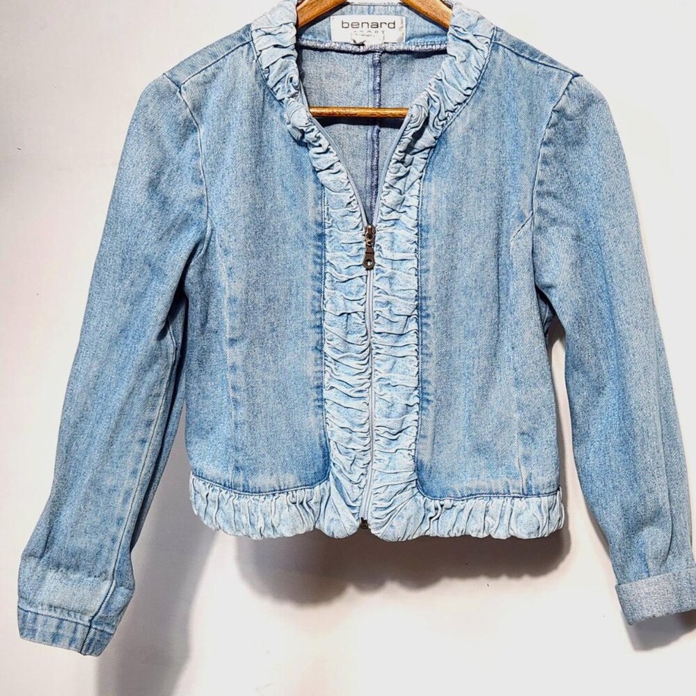 Vintage 80's/90's Benard Sport Denim Jean Jacket With Ruffle Trim Size: S/Petite